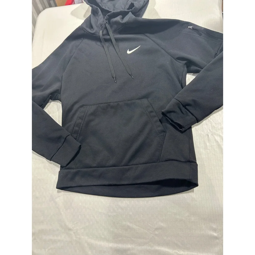 Nike Therma-FIT Black Pullover Hoodie Mens Small Raglan Shoulder‎ Zip Pocket